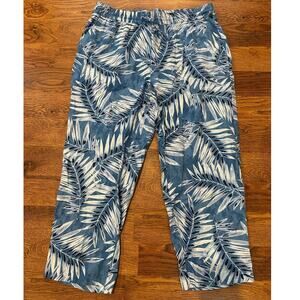 Jones New York Palm Print Linen Blend Cropped Pants – Blue | Women’s Sz L NWOT